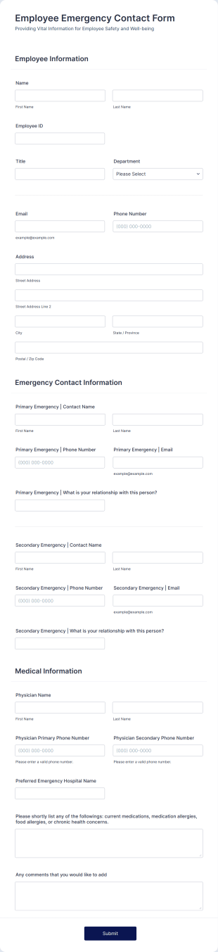 Employee Emergency Contact Form Template