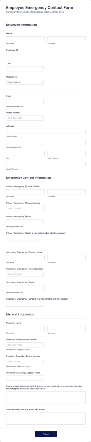 Employee Emergency Contact Form Template