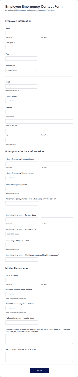 Employee Emergency Contact Form Template
