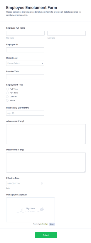 Employee Emolument Form Template