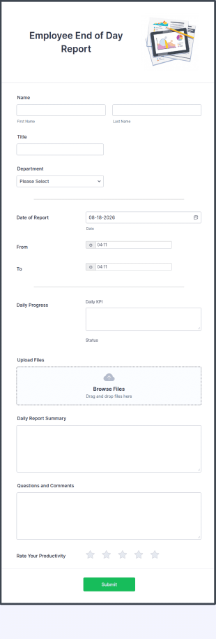 Employee End Of Day Report Form Template