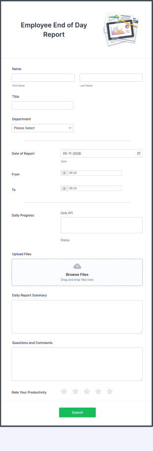 Employee End Of Day Report Form Template