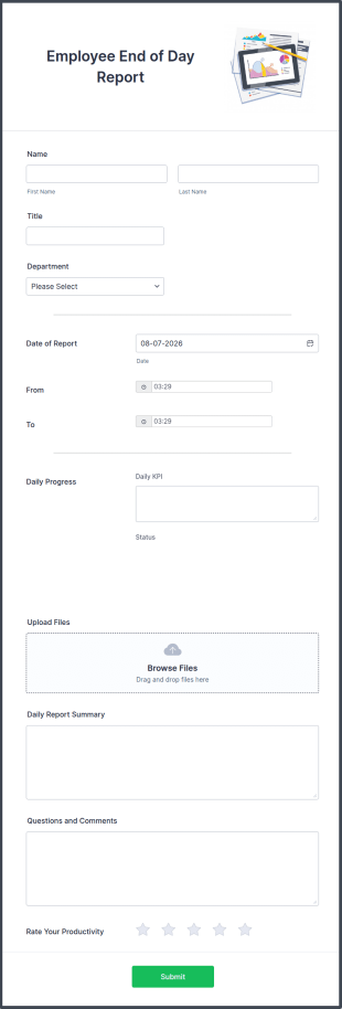 Employee End Of Day Report Form Template