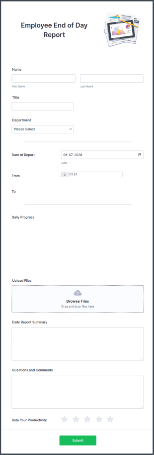 Employee End Of Day Report Form Template