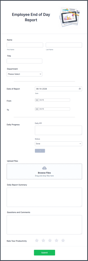 Employee End Of Day Report Form Template