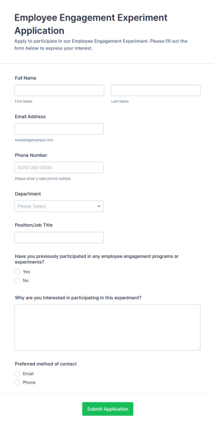 Employee Engagement Experiment Application Form Template