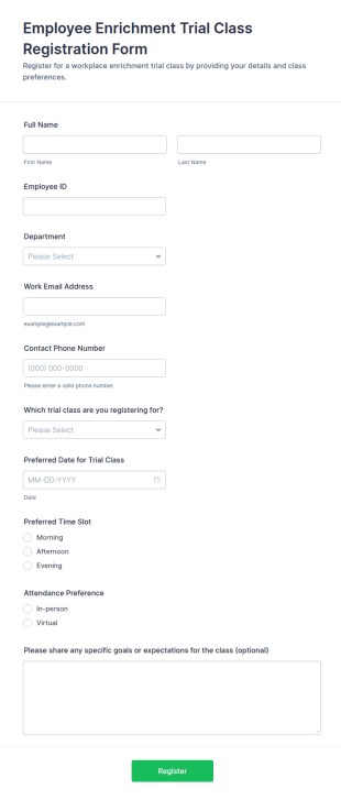 Employee Enrichment Trial Class Registration Form Template