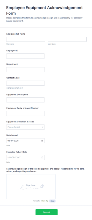 Employee Equipment Acknowledgement Form Template