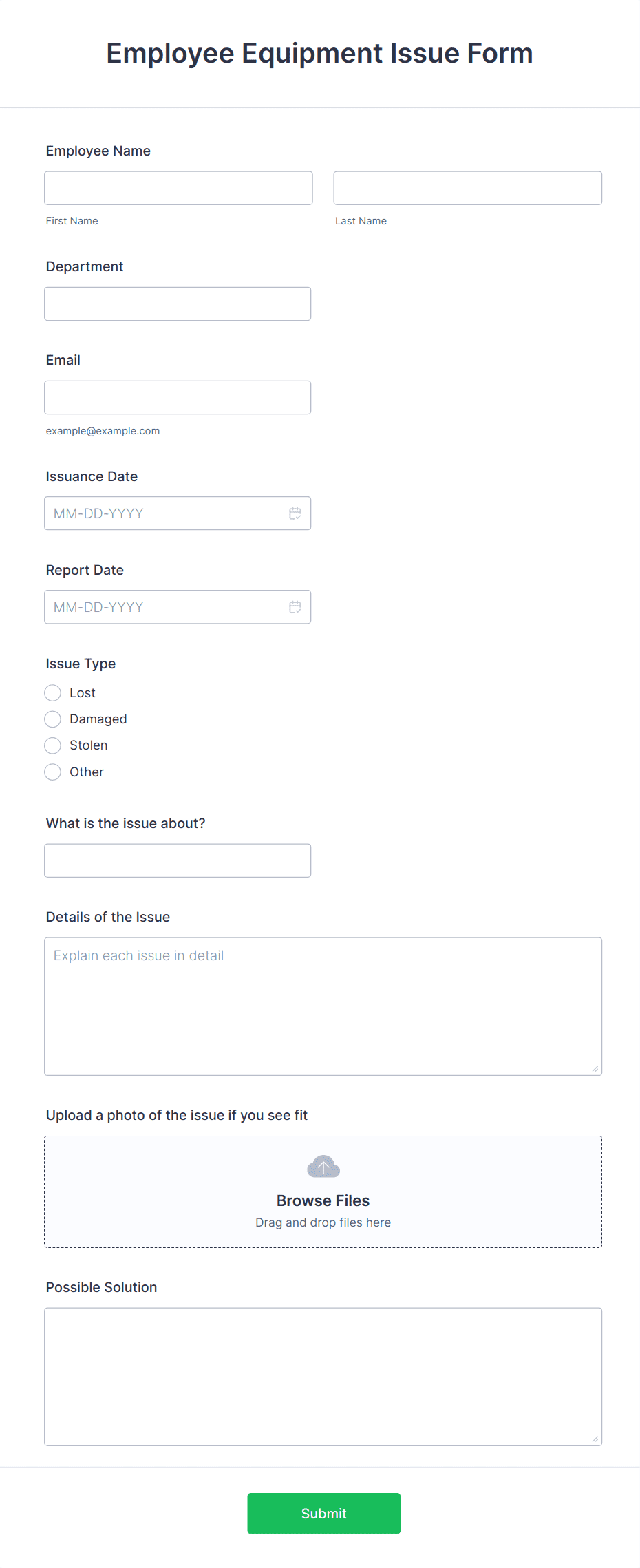 Employee Equipment Issue Form Template | Jotform