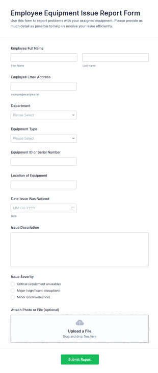 Employee Equipment Issue Report Form Template