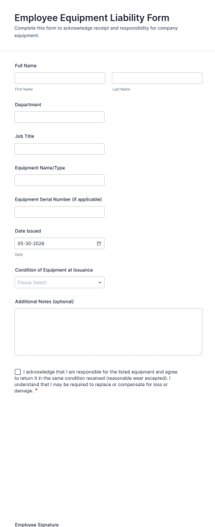 Employee Equipment Liability Form Template