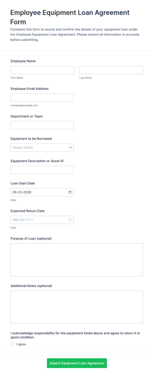 Employee Equipment Loan Agreement Form Template