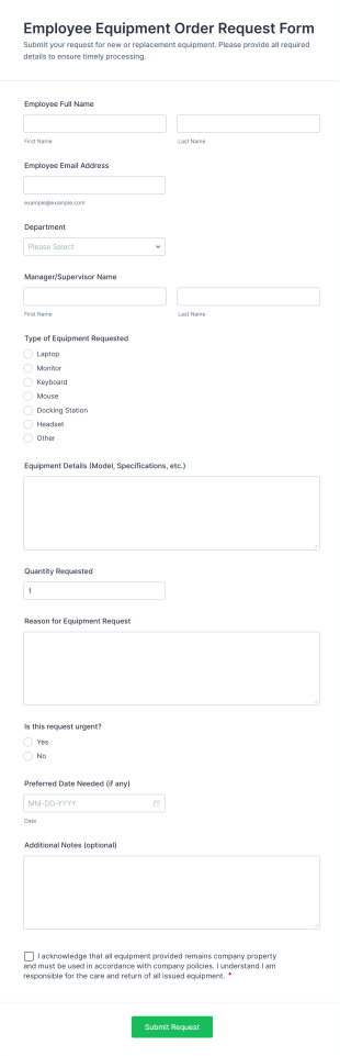 Employee Equipment Order Request Form