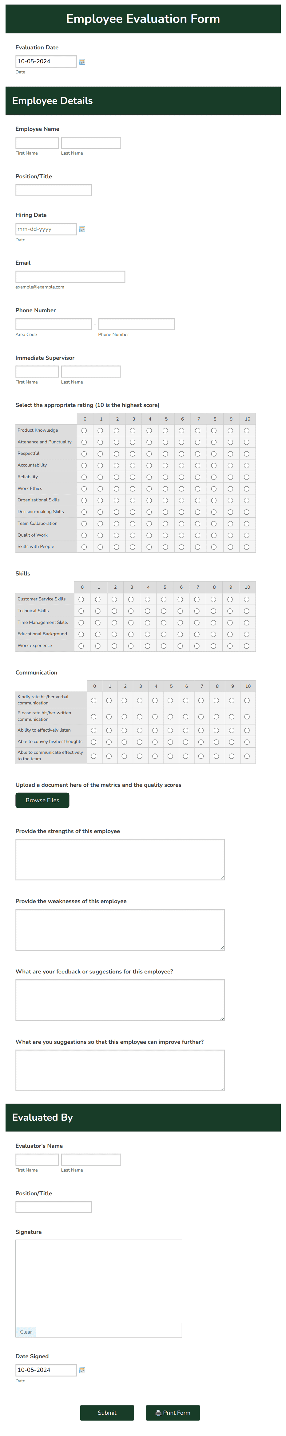Employee Evaluation Form Template | Jotform