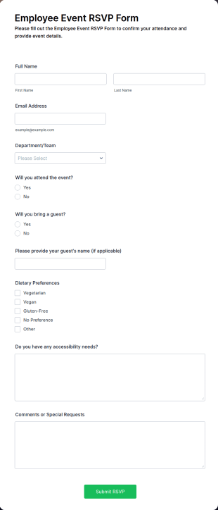 Employee Event RSVP Form Template