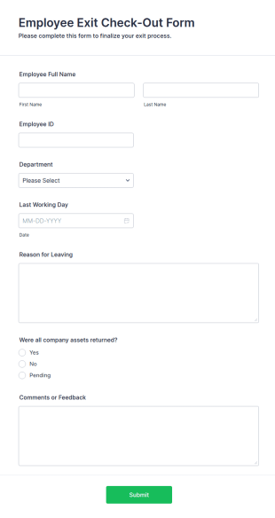 Employee Exit Check Out Form Template