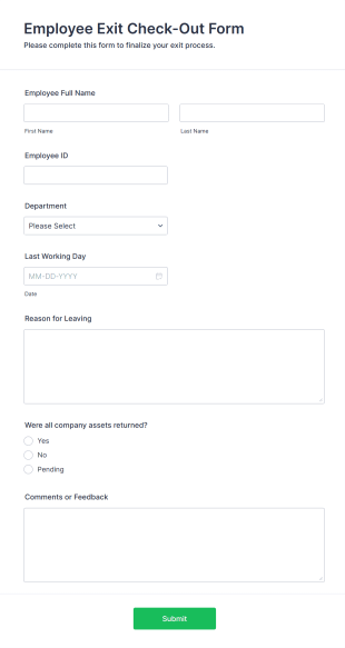 Employee Exit Check Out Form Template
