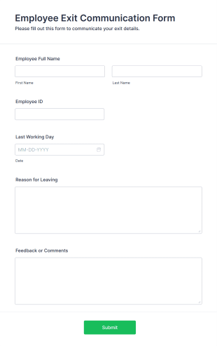 Employee Exit Communication Form Template