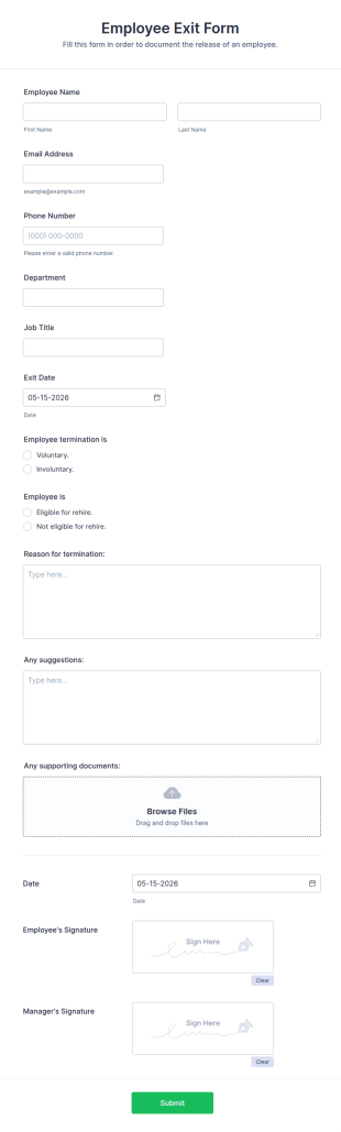 Employee Exit Form Template