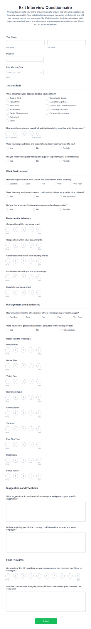 Employee Exit Interview Form Template