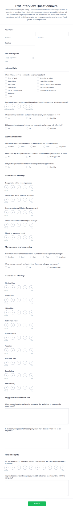 Employee Exit Interview Form Template