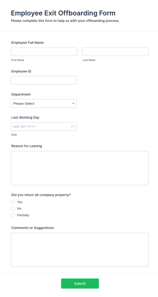 Employee Exit Offboarding Form Template