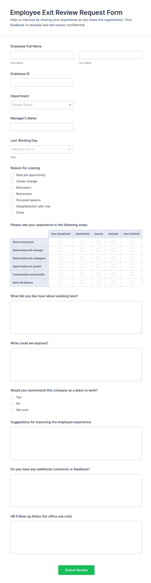 Employee Exit Review Request Form Template