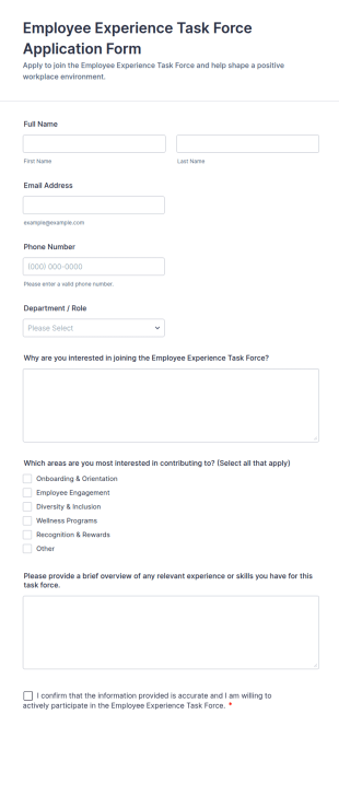 Employee Experience Task Force Application Form Template