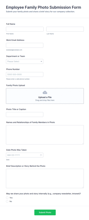 Employee Family Photo Submission Form Template