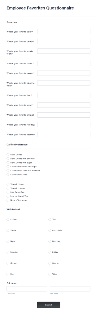 Employee Favorites Questionnaire Form Template