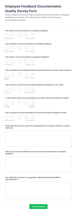 Employee Feedback Documentation Quality Survey Form Template
