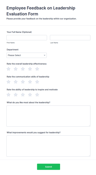 Employee Feedback On Leadership Evaluation Form Template