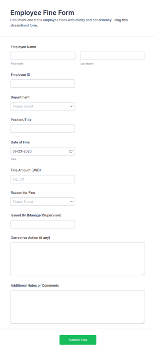 Employee Fine Form Template
