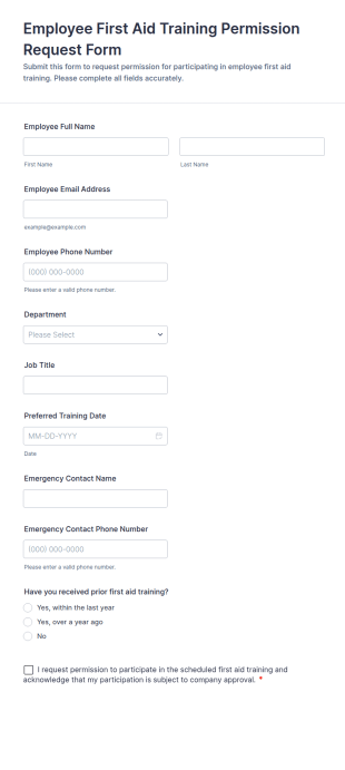 Employee First Aid Training Permission Request Form Template