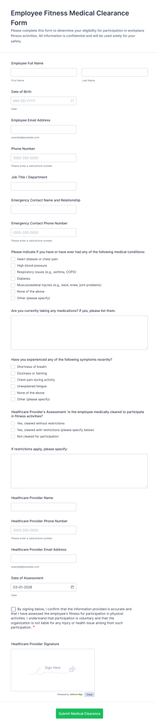Employee Fitness Medical Clearance Form Template