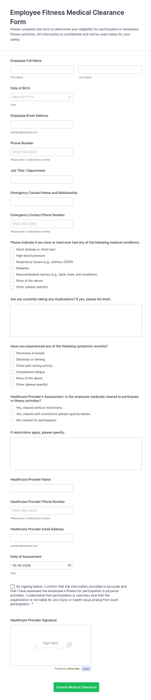 Employee Fitness Medical Clearance Form Template