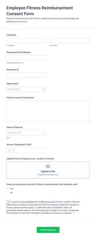 Employee Fitness Reimbursement Consent Form Template