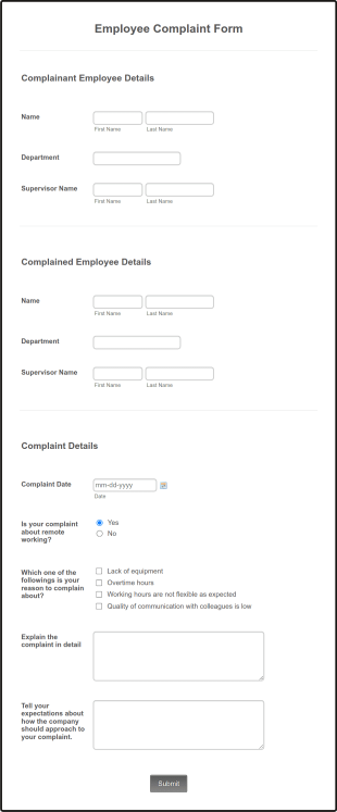 Employee Formal Complaint Form Template