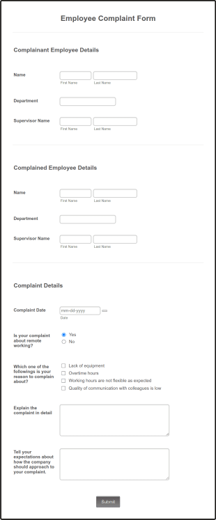 Employee Formal Complaint Form Template