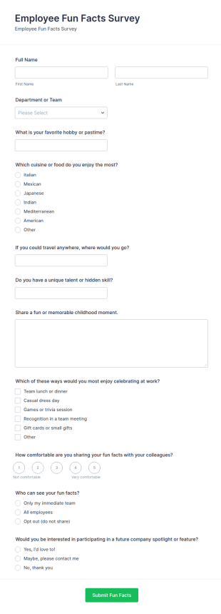 Employee Fun Facts Survey Form Template