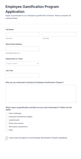 Employee Gamification Program Application Form Template