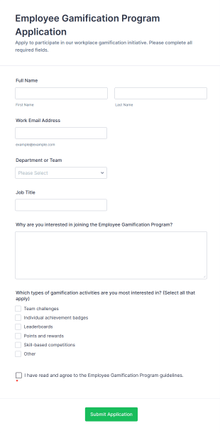 Employee Gamification Program Application Form Template