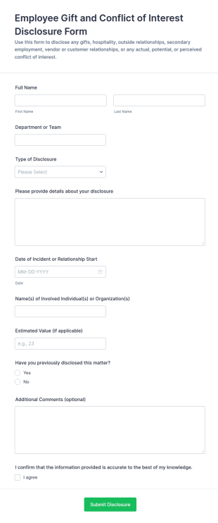 Employee Gift And Conflict Of Interest Disclosure Form Template