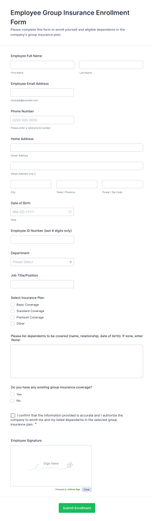 Employee Group Insurance Enrollment Form Template