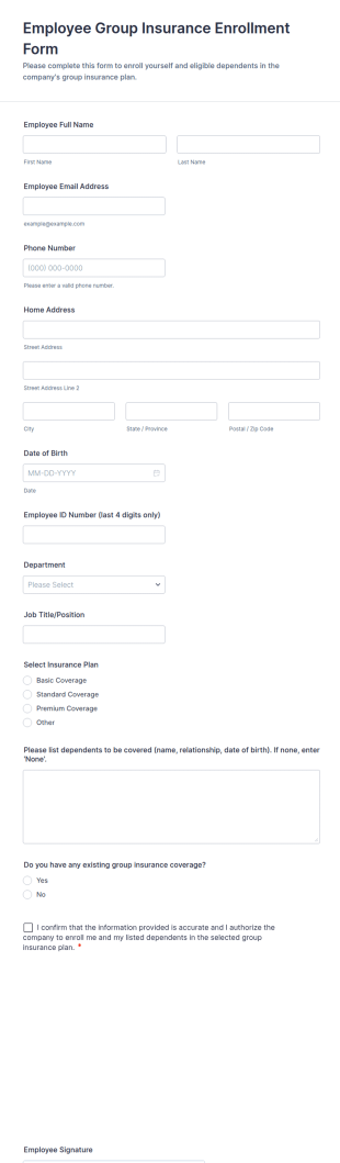 Employee Group Insurance Enrollment Form Template