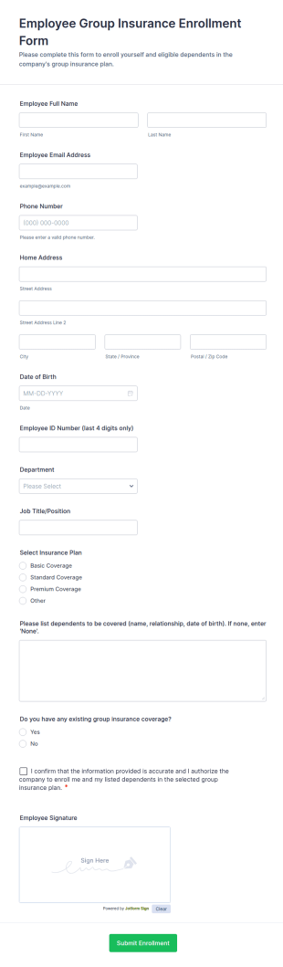 Employee Group Insurance Enrollment Form Template