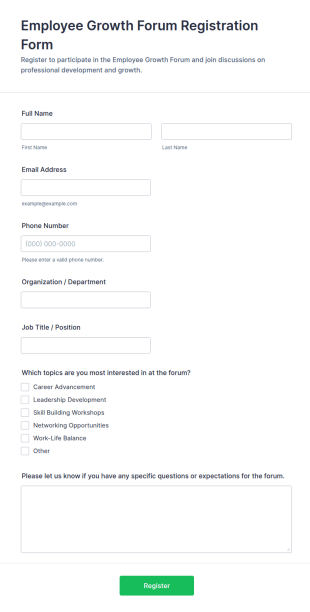 Employee Growth Forum Registration Form Template
