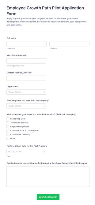 Employee Growth Path Pilot Application Form Form Template