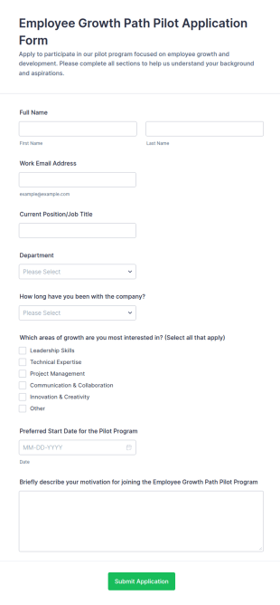 Employee Growth Path Pilot Application Form Template