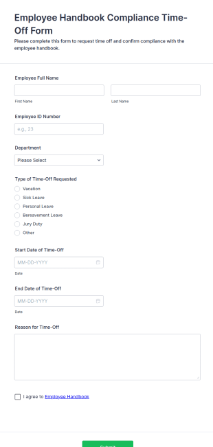 Employee Handbook Compliance Time Off Form Template